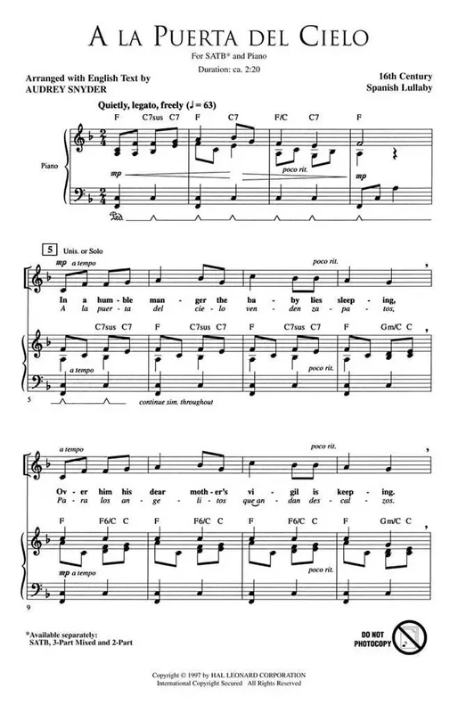 A la Puerta del Cielo (Arr. Audrey Snyder) Gemischter Chor mit Begleitung