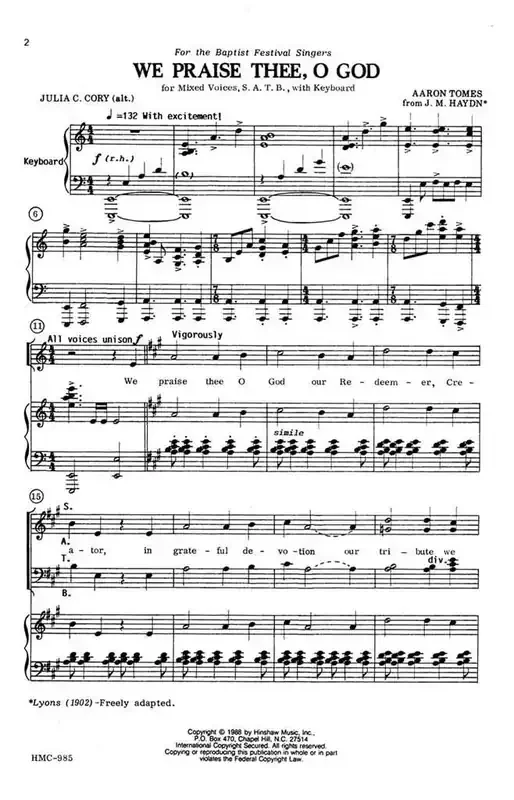 Aaron Tomes We Praise Thee, O God (Arr. Aaron Tomes) Gemischter Chor mit Klavier/Orgel