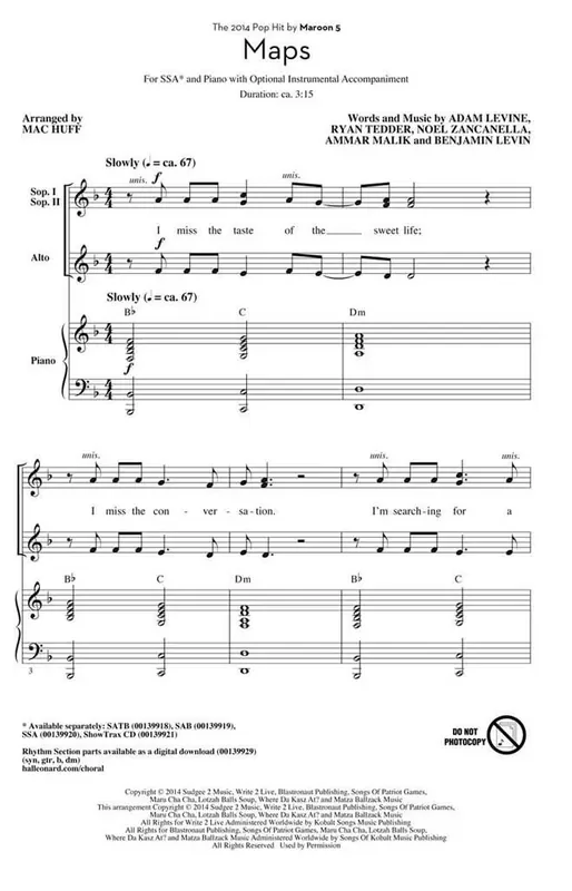 Adam Levine Maps (Arr. Mac Huff) Frauenchor mit Begleitung