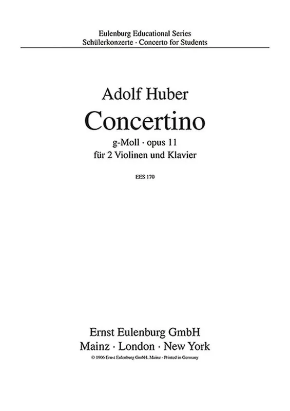 Adolf Huber Concertino G Opus 11 Violin Duett