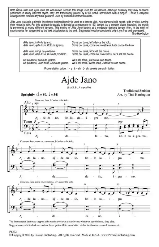 Ajde Jano (Arr. Tina Harrington) Gemischter Chor mit Begleitung