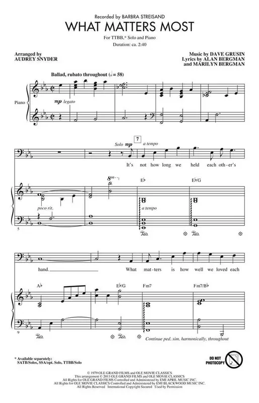 Alan Bergman What Matters Most (Arr. Audrey Snyder) Männerchor mit Begleitung