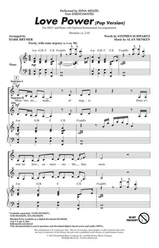 Alan Menken Love Power (Arr. Mark Brymer) Frauenchor mit Begleitung
