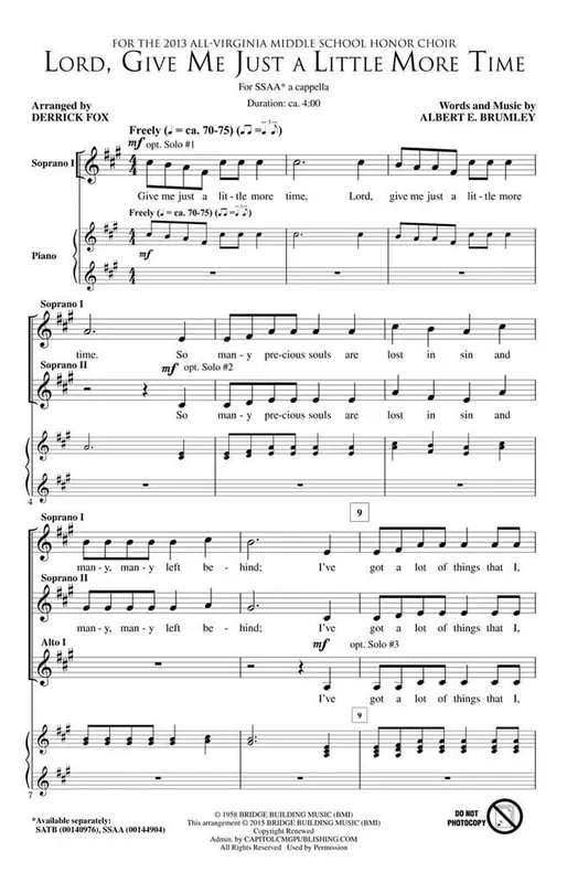 Albert E. Brumley Lord, Give Me Just a Little More Time (Arr. Derrick Fox) Frauenchor A cappella