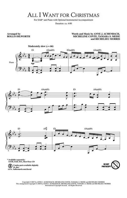 All I Want for Christmas (Arr. Rollo Dilworth) Gemischter Chor mit Begleitung