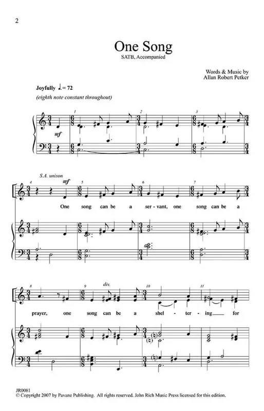 Allan Robert Petker One Song Gemischter Chor mit Begleitung