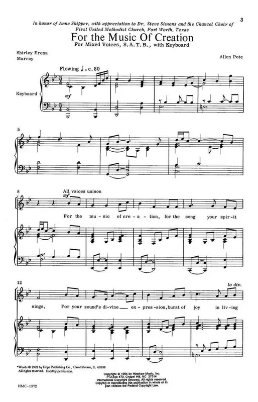 Allen Pote For The Music Of Creation (Arr. Allen Pote) Gemischter Chor mit Klavier/Orgel