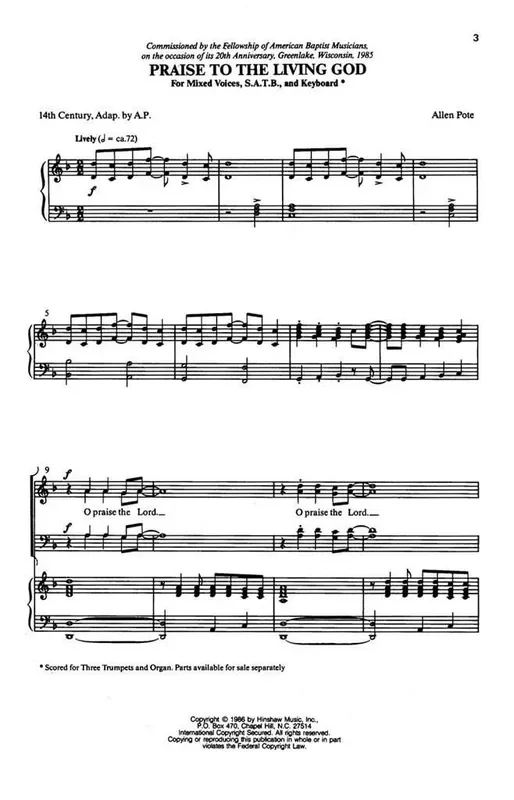 Allen Pote Praise To The Living God (Arr. Allen Pote) Gemischter Chor mit Klavier/Orgel