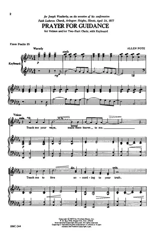 Allen Pote Prayer For Guidance (Arr. Allen Pote) Gemischter Chor mit Klavier/Orgel