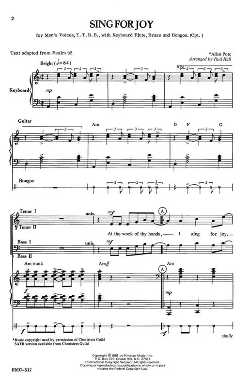 Allen Pote Sing For Joy (Arr. Allen Pote) Männerchor mit Ensemble
