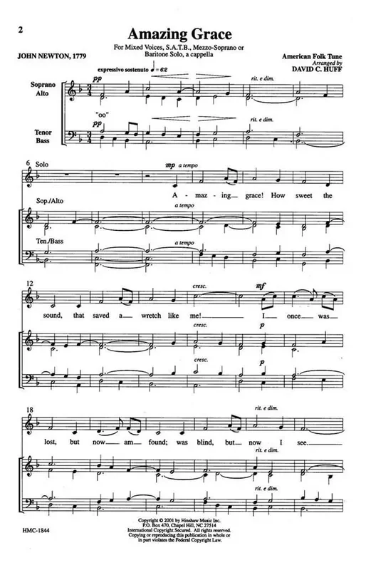 Amazing Grace (Arr. David Huff) Gemischter Chor A cappella