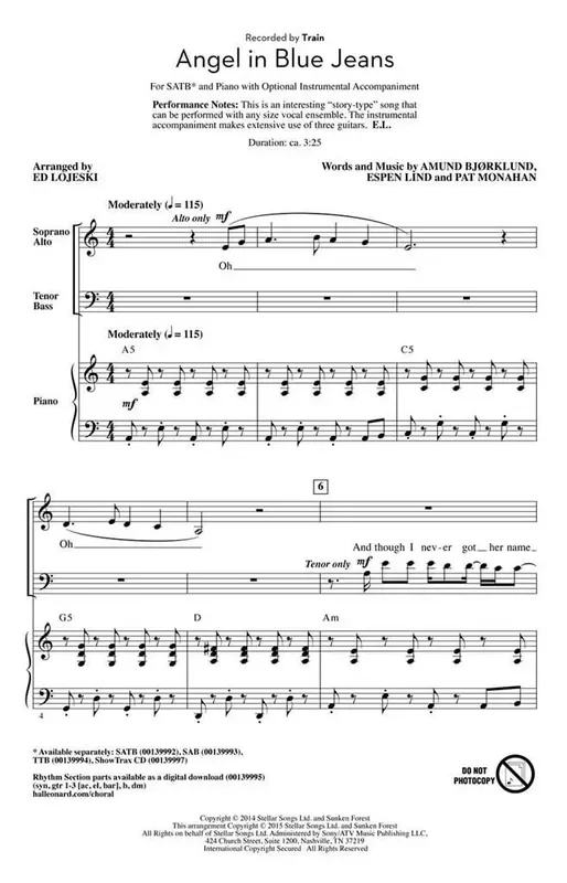Amund Björklund Angel in Blue Jeans (Arr. Ed Lojeski) Gemischter Chor mit Begleitung