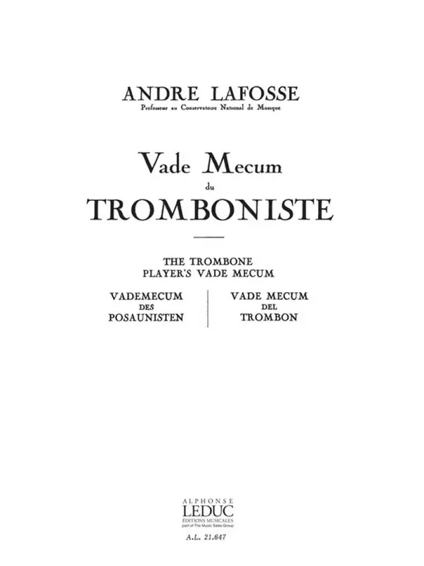 André Lafosse Vade Mecum du tromboniste Posaune Solo