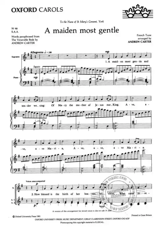 Andrew Carter A maiden most gentle Gemischter Chor mit Begleitung