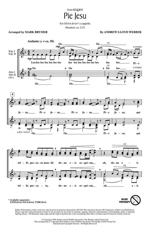 Andrew Lloyd Webber Pie Jesu (Arr. Mark Brymer) Frauenchor A cappella