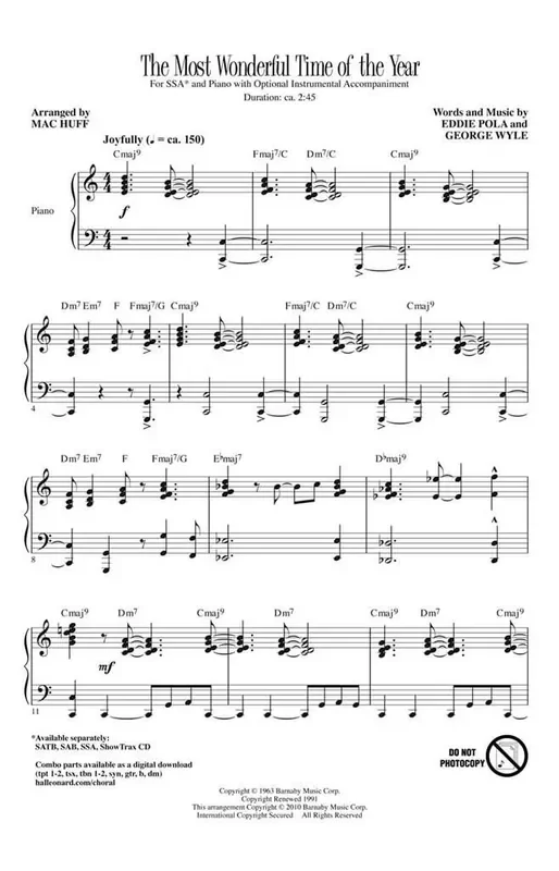 Andy Williams The Most Wonderful Time of the Year (Arr. Mac Huff) Frauenchor mit Begleitung