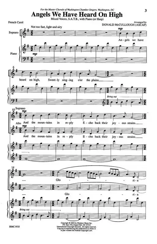 Angels We Have Heard On High (Arr. Donald McCullough) Gemischter Chor mit Klavier/Orgel