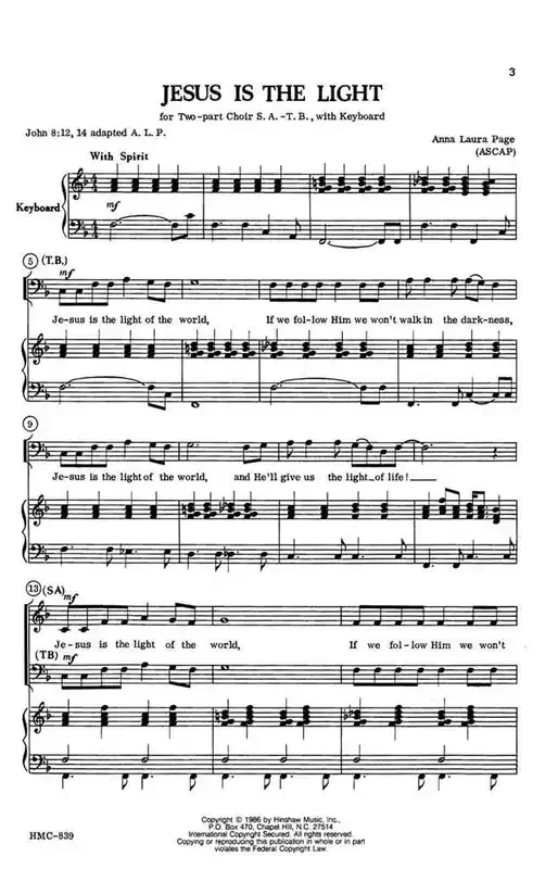 Anna Laura Page Jesus Is The Light (Arr. Anna Laura Page) Gemischter Chor mit Klavier/Orgel