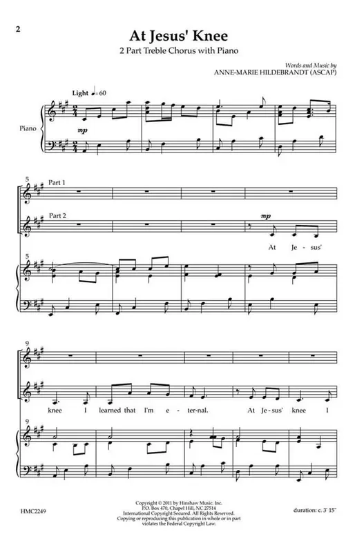 Anne Marie Hildebrandt At Jesus‘ Knee (Arr. Anne Marie Hildebrandt) Frauenchor mit Klavier/Orgel