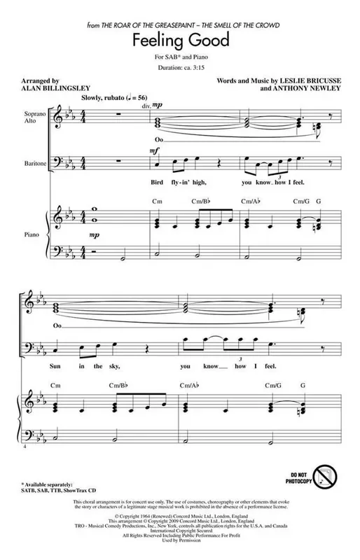 Anthony Newley Feeling Good (Arr. Alan Billingsley) Gemischter Chor mit Begleitung