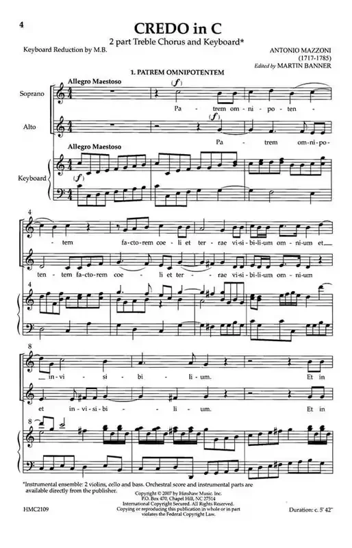 Antonio Mazzoni Credo In C (Arr. Antonio Mazzoni) Frauenchor mit Klavier/Orgel