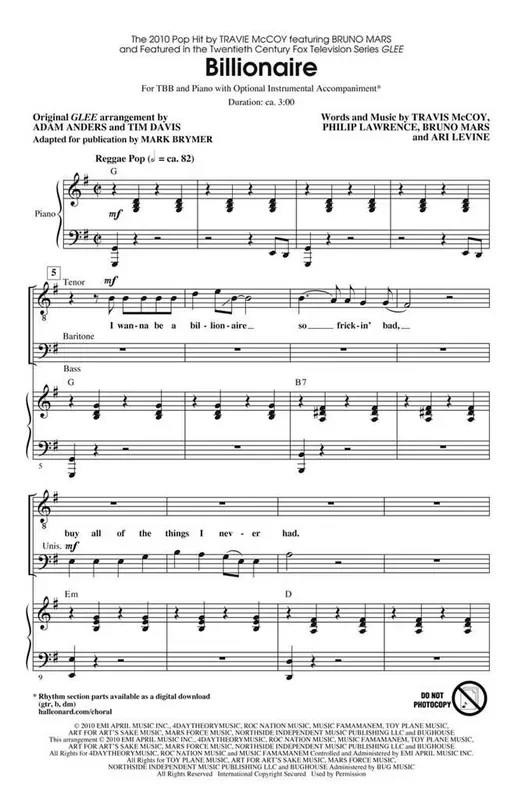 Ari Levine Billionaire (Arr. Adam Anders) Männerchor mit Begleitung