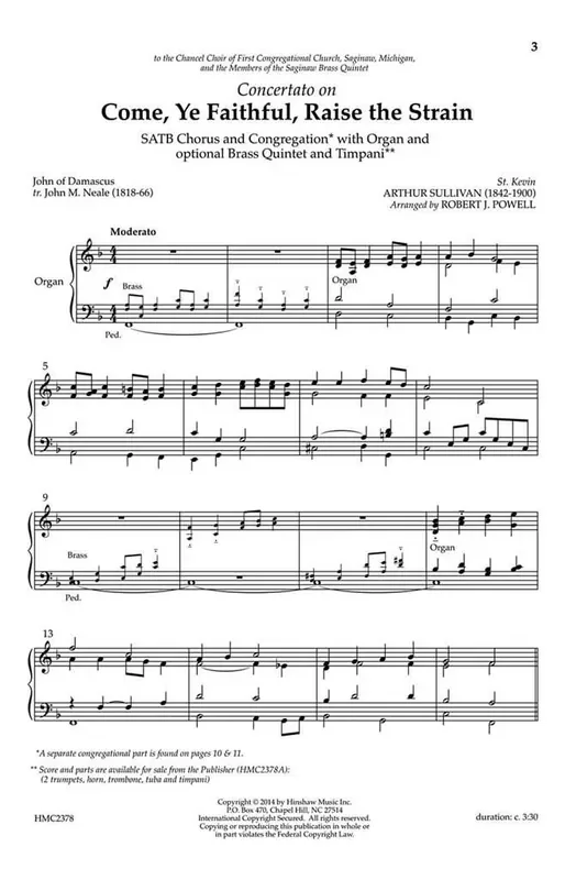 Arthur Sullivan Concertato On Come, Ye Faithful, Raise The Strain (Arr. Robert J. Powell) Gemischter Chor mit Klavier/Orgel