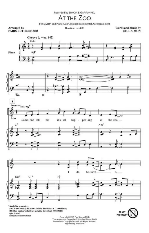 At the Zoo (Arr. Paris Rutherford) Gemischter Chor mit Begleitung