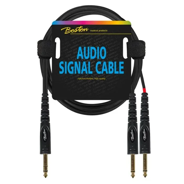 Audio signaalkabel, 2x 6.3mm jack mono naar 6.3mm jack stereo, 1.5 meter