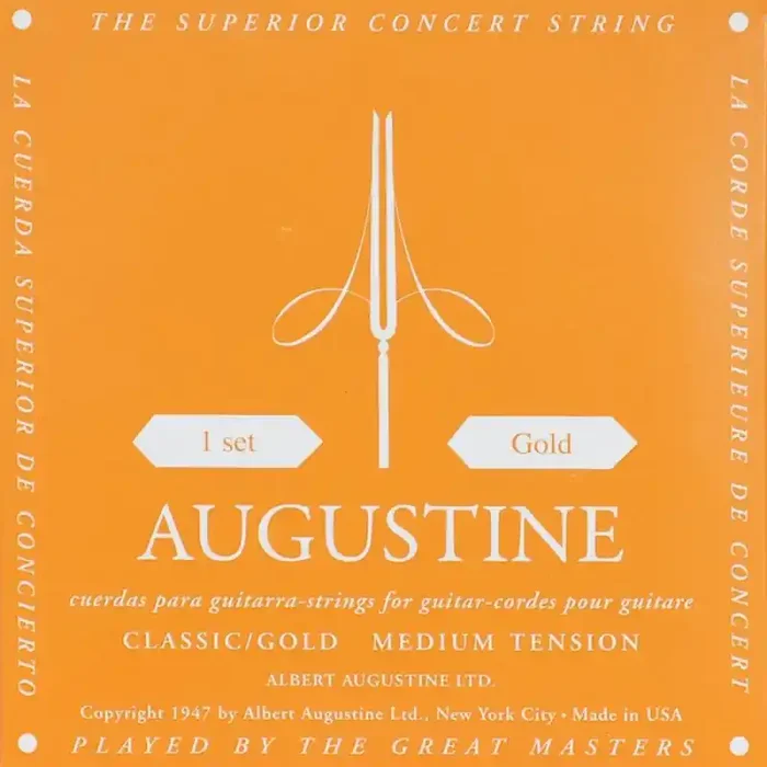 Augustine Black Label snarenset klassiek, clear nylon trebles & goldplated basses, medium hard tension