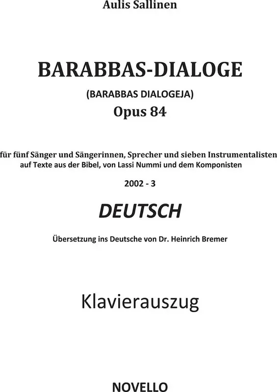 Aulis Sallinen Barabbas Dialogeja Gemischter Chor mit Begleitung