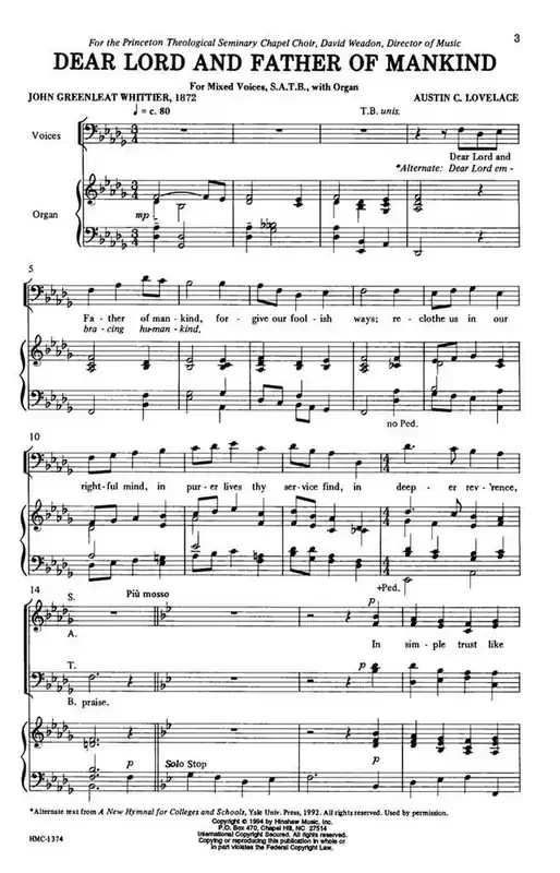 Austin C. Lovelace Dear Lord And Father Of Mankind (Arr. Austin C. Lovelace) Gemischter Chor mit Klavier/Orgel