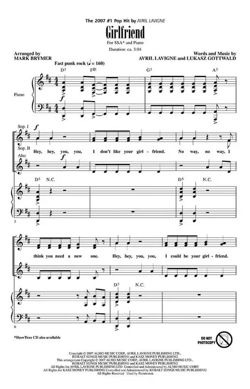 Avril Lavigne Girlfriend (Arr. Mark Brymer) Frauenchor mit Begleitung