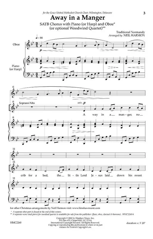Away In A Manger – Instr. (Arr. Neil Harmon) Gemischter Chor mit Klavier/Orgel
