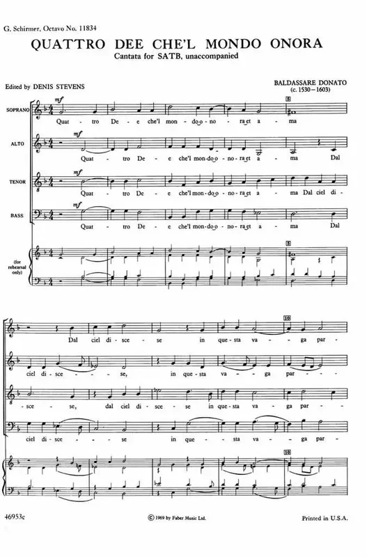 Baldassare Donato Quattro dee ch‘el mondo. Gemischter Chor mit Begleitung