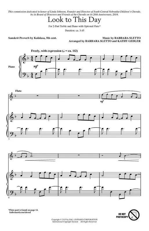 Barbara Sletto Look to This Day (Arr. Barbara Sletto) Kinderchor