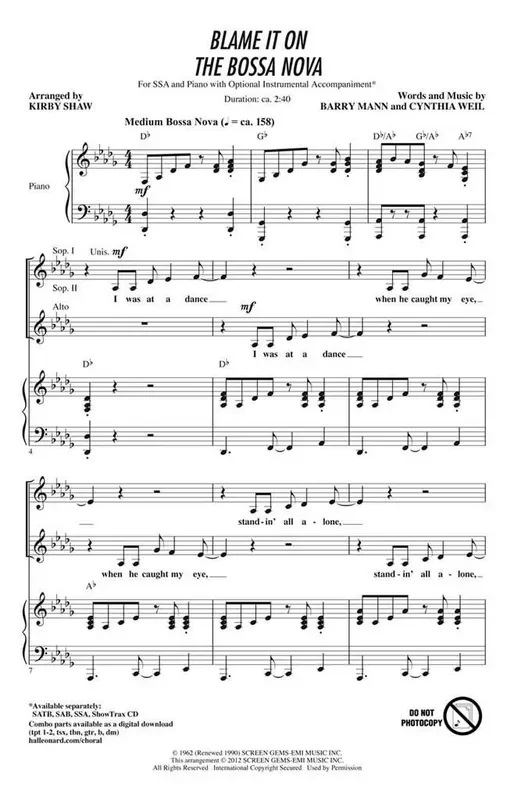 Barry Mann Blame It on the Bossa Nova (Arr. Kirby Shaw) Frauenchor mit Begleitung