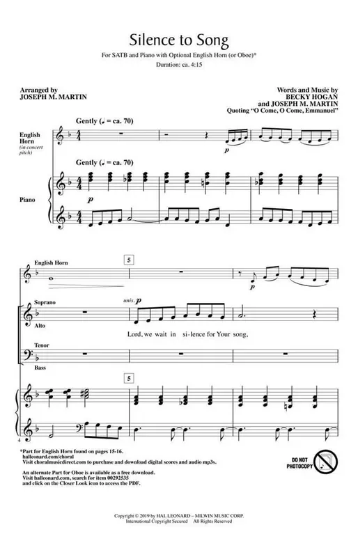 Becky Hogan Silence to Song (Arr. Joseph M. Martin) Gemischter Chor mit Begleitung