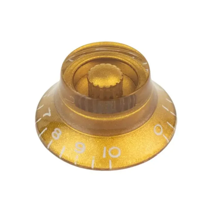Bell knob, transparent gold, fits 24 fine (CTS) and 18 coarse knurl (Alpha), m.i. Japan