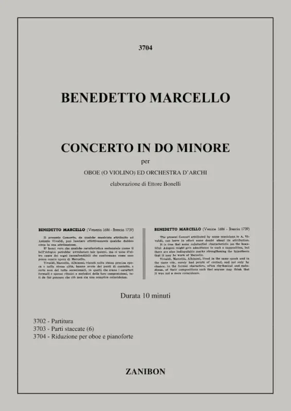 Benedetto Marcello Concerto In Do Minore Per Oboe E Orchestra D‘Archi Oboe mit Begleitung