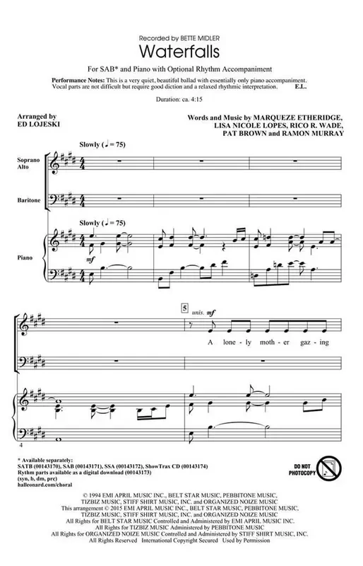 Bette Midler Waterfalls (Arr. Ed Lojeski) Gemischter Chor mit Begleitung
