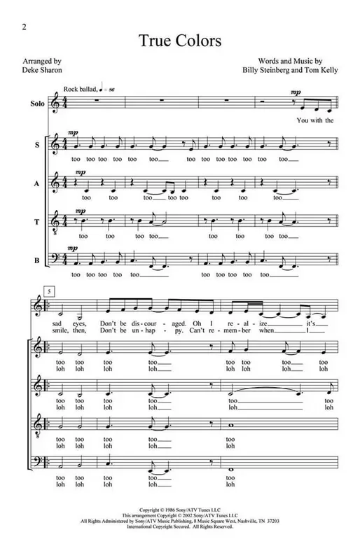 Bill Steinberg True Colors (Arr. Deke Sharon) Gemischter Chor mit Begleitung