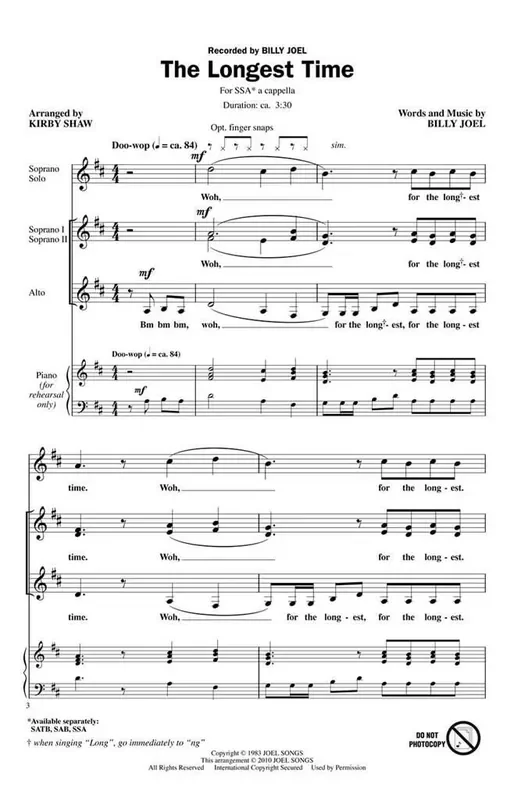 Billy Joel The Longest Time (Arr. Kirby Shaw) Frauenchor mit Begleitung