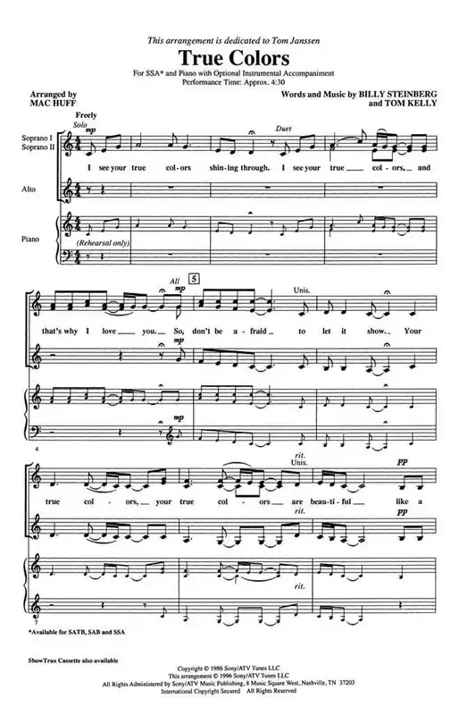 Billy Steinberg True Colors (Arr. Mac Huff) Frauenchor mit Klavier/Orgel