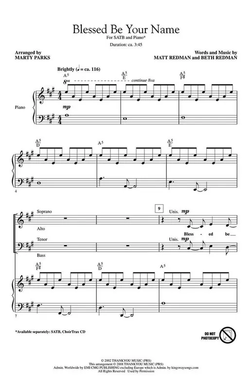 Blessed Be Your Name (SATB) (Arr. Marty Parks) Gemischter Chor mit Klavier/Orgel