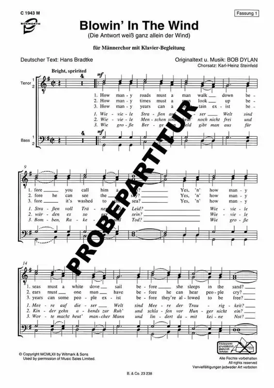 Bob Dylan Blowin‘ in the Wind Männerchor mit Begleitung