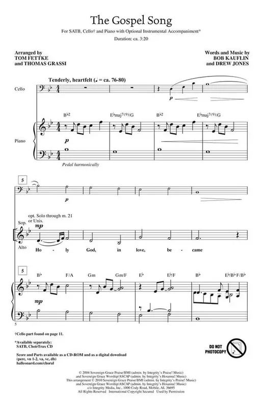 Bob Kauflin The Gospel Song (Arr. Thomas Grassi) Gemischter Chor mit Begleitung