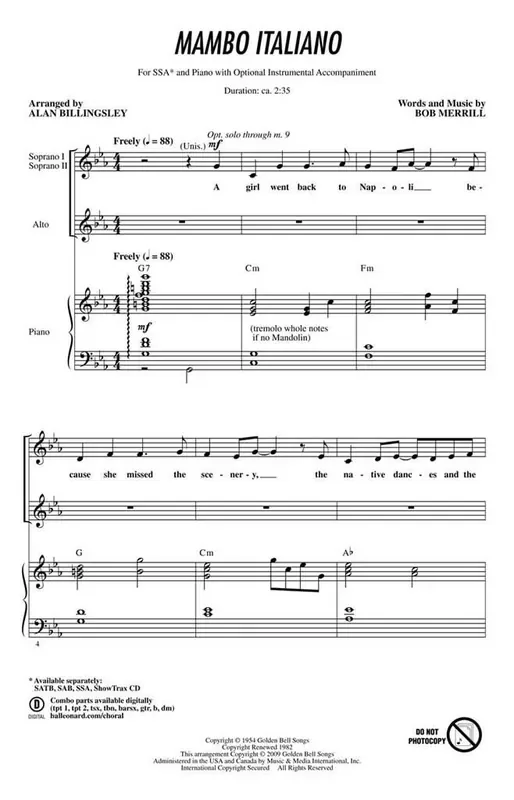 Bob Merrill Mambo Italiano (Arr. Alan Billingsley) Frauenchor mit Begleitung