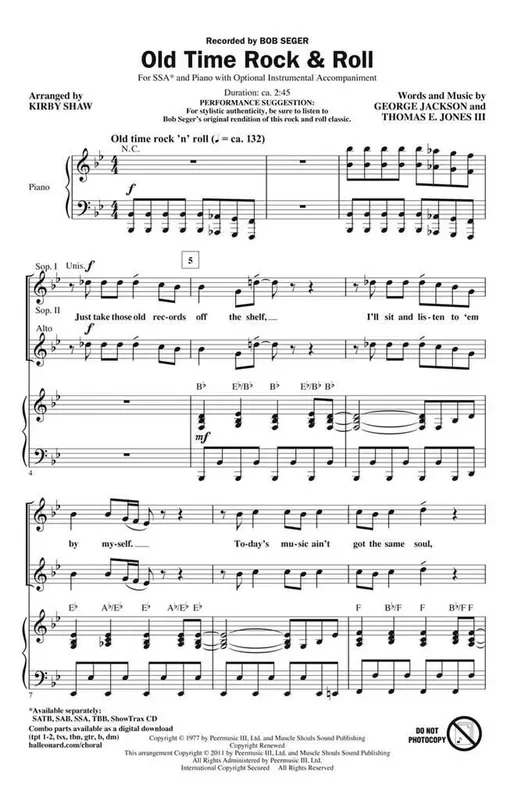 Bob Seger Old Time Rock & Roll (Arr. Kirby Shaw) Frauenchor mit Begleitung