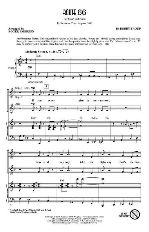 Bobby Troup Route 66 (Arr. Roger Emerson) Frauenchor mit Klavier/Orgel